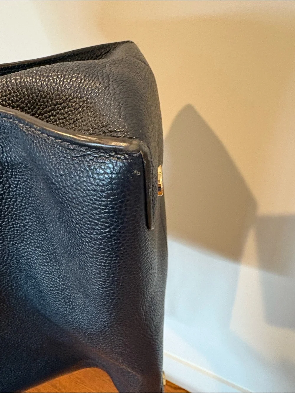 Michael Kors Navy Pebbled Leather Tote with Gold Padlock